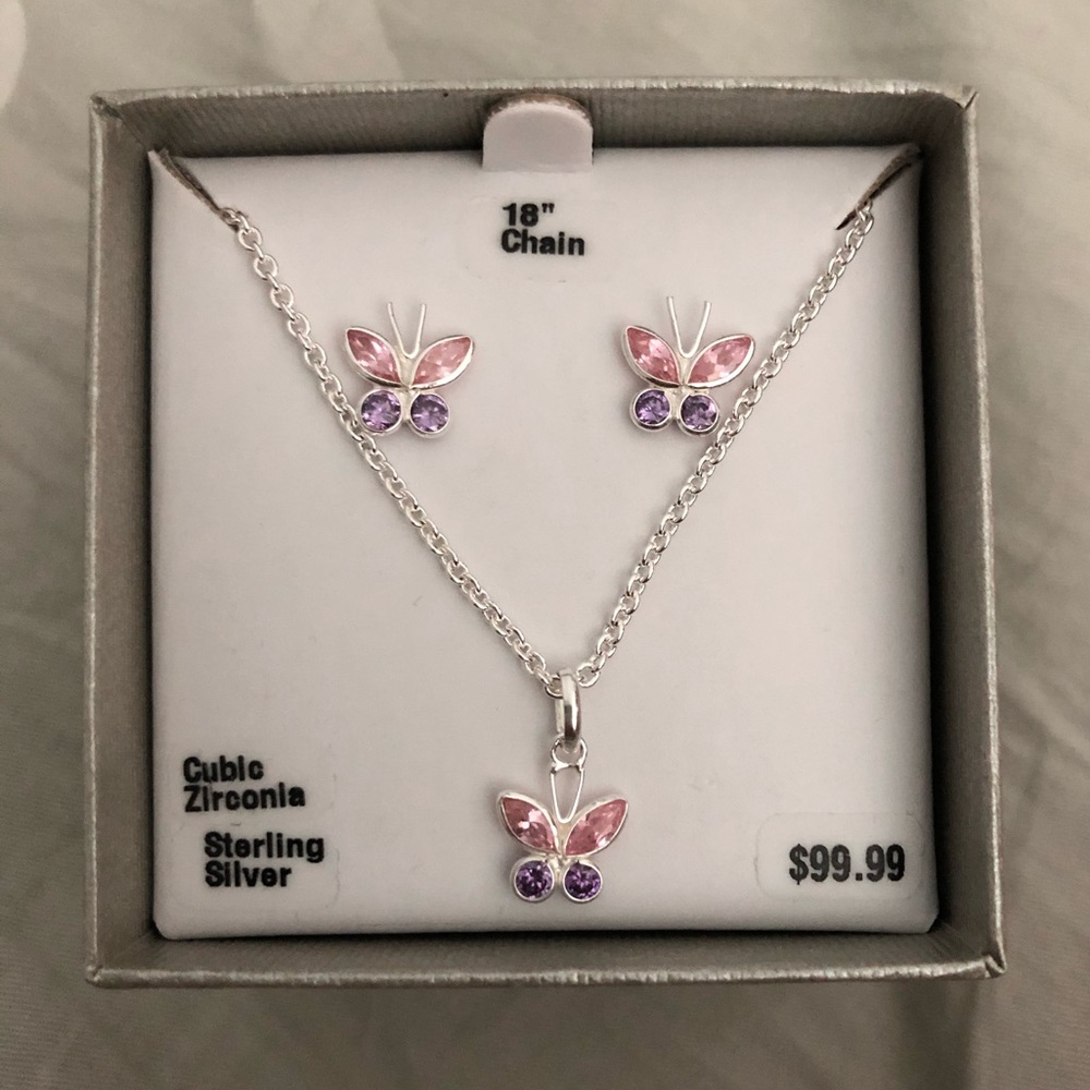 Sterling Silver butterfly earring and necklace set